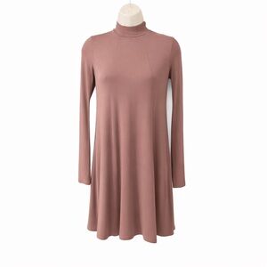 Charlotte Russe High Neck Mauve Dress XS Long Sleeve Fit and Flare Above Knee